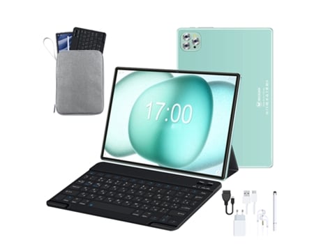 WUXIAN V62 Tablet + Teclado Bluetooth + Funda de Piel + Auriculares + Bolsa Plana (10.1''- 64GB- 4GB RAM -GPS- WiFi-4G - Verde)