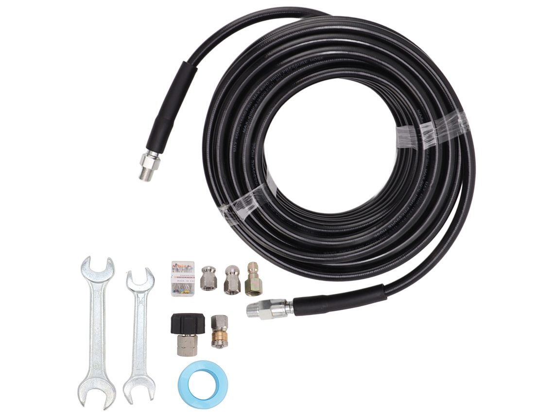 Kit de limpieza de alcantarillado de 5800 psi con boquillas, manguera de limpieza y limpiador de alcantarillado de 15 m
