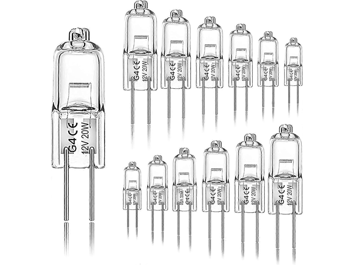 Rebe-12 Pack Bombilla Halógena G4 20w 12v 2800k 2 Pin Para Campana Cocina Salón Dormitorio Luz Caliente Brillo Alto