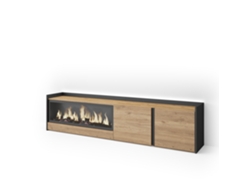 Mueble Tv, Televisión, 212x35x50cm, Para Tv Hasta 80", Chimenea Eléctrica Xxl, Led, Roble Y Negro