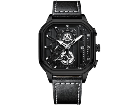VEANXIN Reloj para Hombre Cronógrafo Fecha Correa de Cuero Cuadrada Reloj de Pulsera Impermeable-Oro Rosa Negro