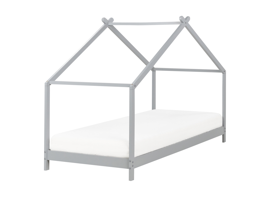 Cama con somier BELIANI Orlu de Madera de pino Gris 94x207x146