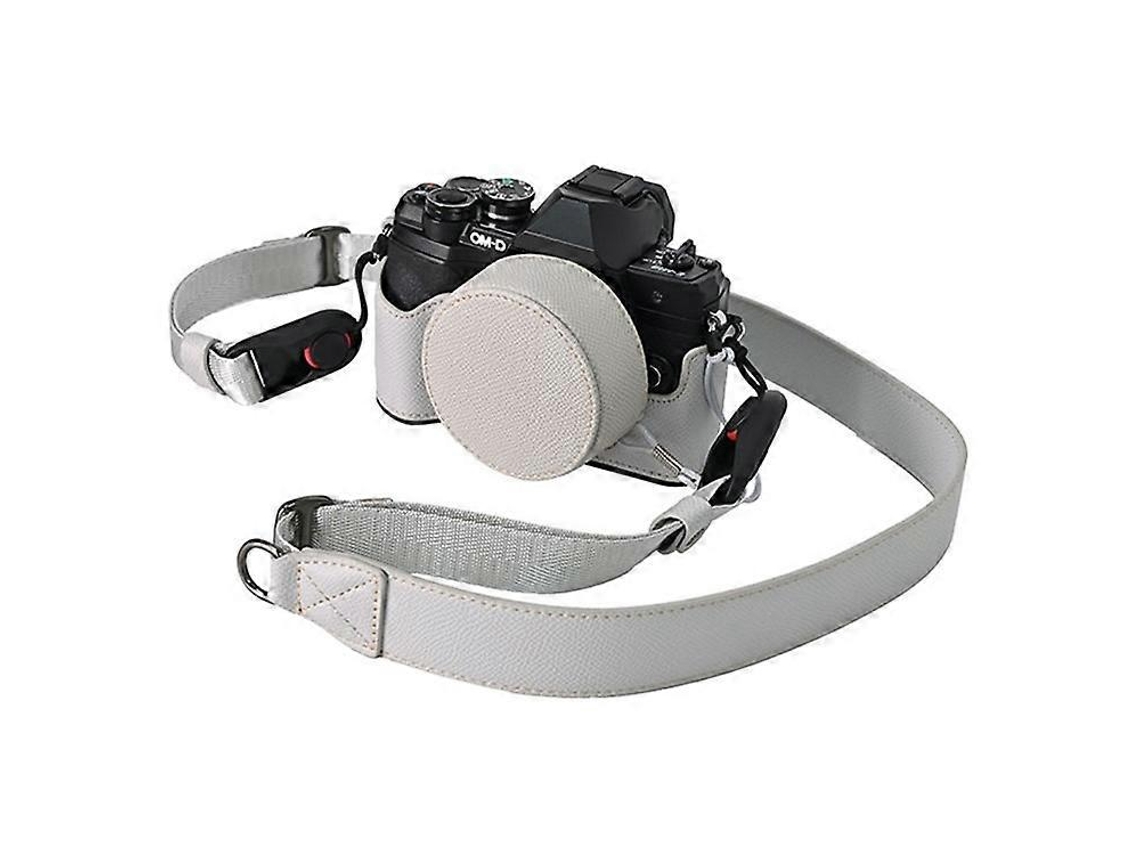 Estuche de cuero para cámara Olympus OM DE M10 Mark IV con tapa de lente y correa para el hombro Facpoet