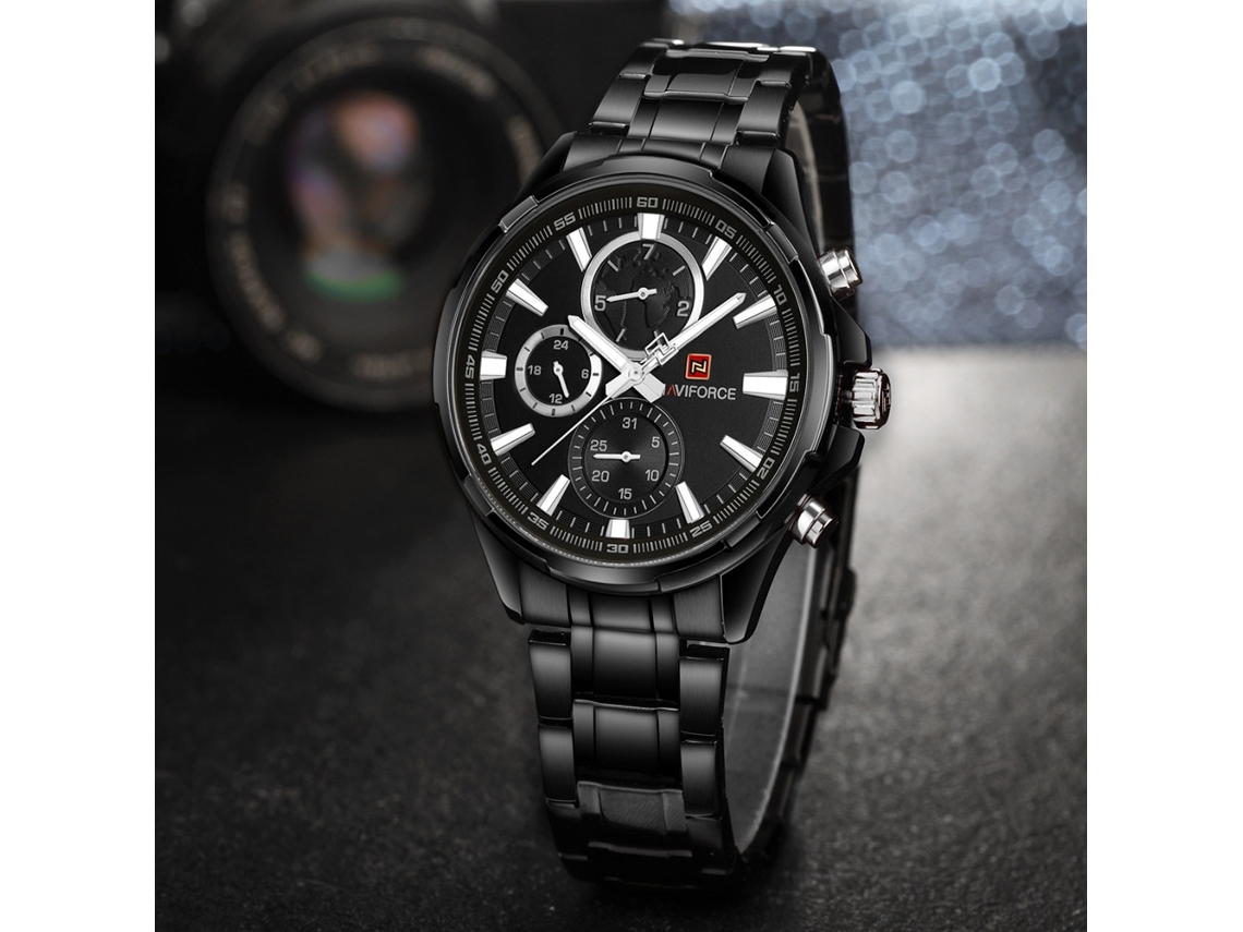 Reloj De Cuarzo Para Hombre Con Brazalete De Acero, Resistente Al Agua Hasta 30 M (negro).