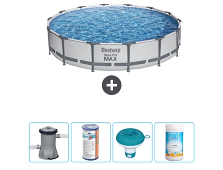 Piscina BESTWAY Round Steel Pro MAX - 427 x 84 cm - Gris - Bomba incluida Filtrar - flotador de cloro - Cloro