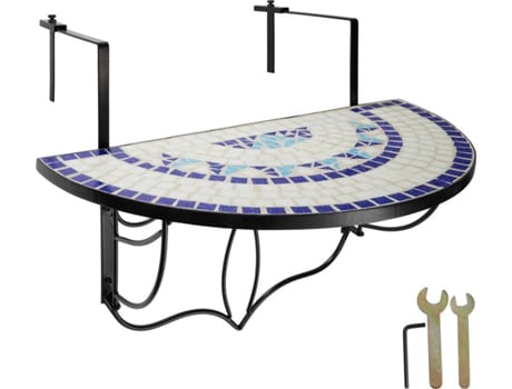 Mesa de Jardín TECTAKE Mosaico (Blanco - Acero - 75x65x62 cm)