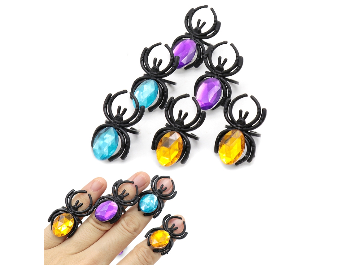 10 Anillos De Araña De Plástico Con Piedras Para Decoraciones Y Recuerdos De Fiestas De Halloween.