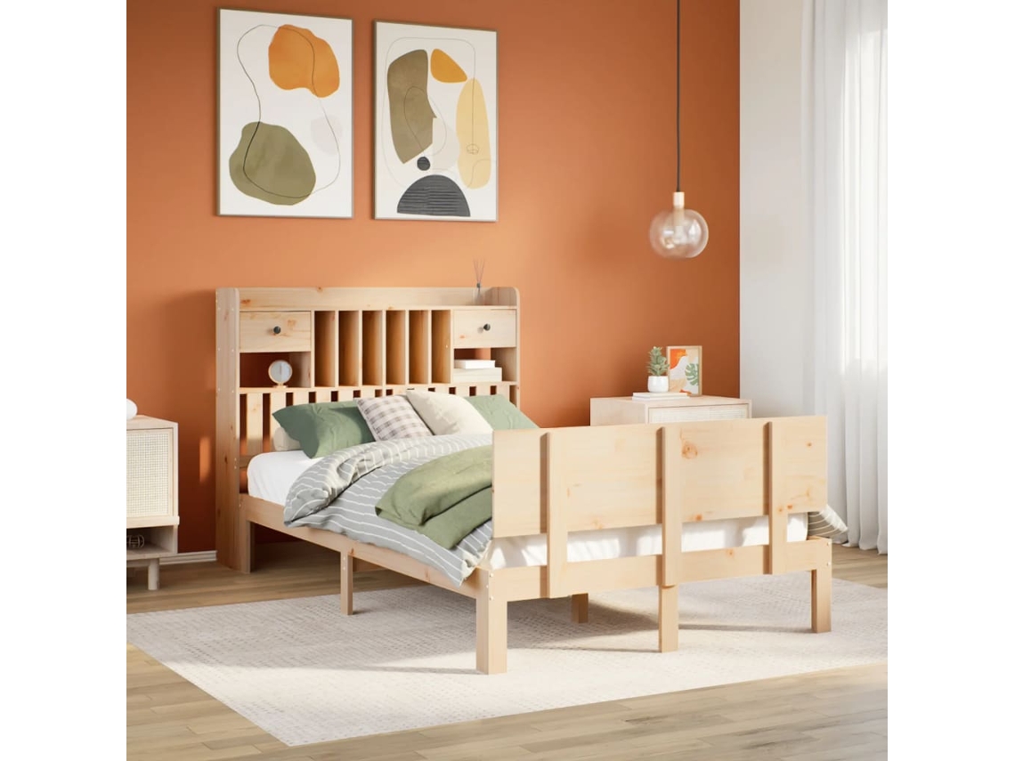 Cama Matrimonialcama Para Adultoscama Con Estantería Sin Colchón Madera Maciza De Pino 135x190cm Wsd87548