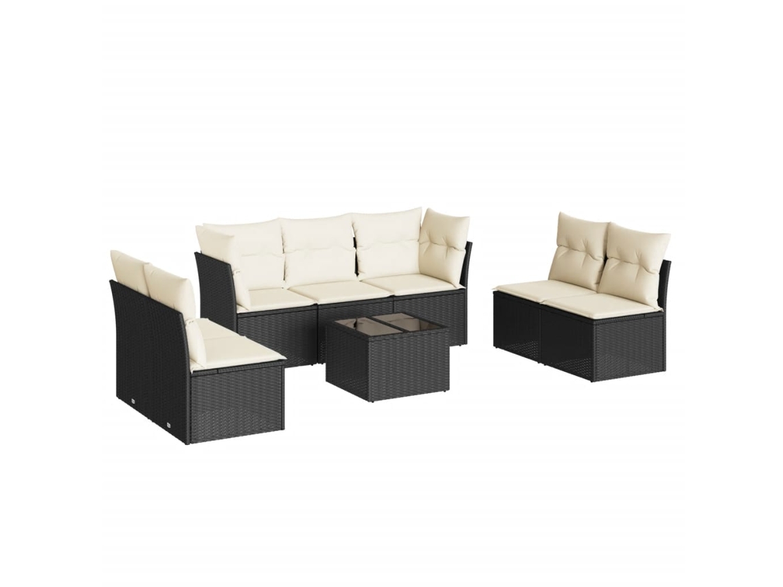 Conjunto de 8 sofás de jardín con cojines de mimbre, color negro, EXCLUSIVA MAISON (8 piezas)