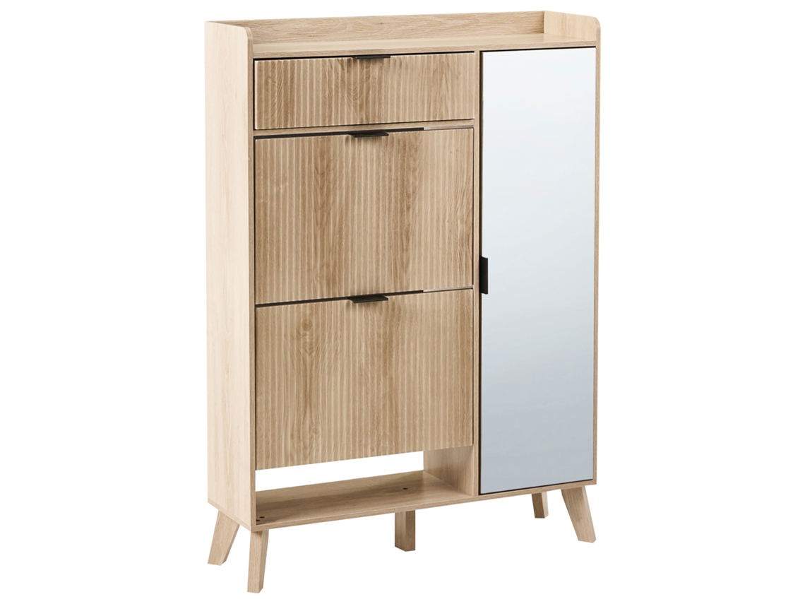 Organizador de zapatos Beliani Moonie con puerta de espejo en MDF marrón 84x25x118