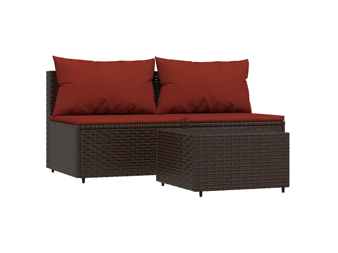 Maison Exclusive - Set Muebles De Jardín 3 Piezas Y Cojines Ratán Sintético Marrón
