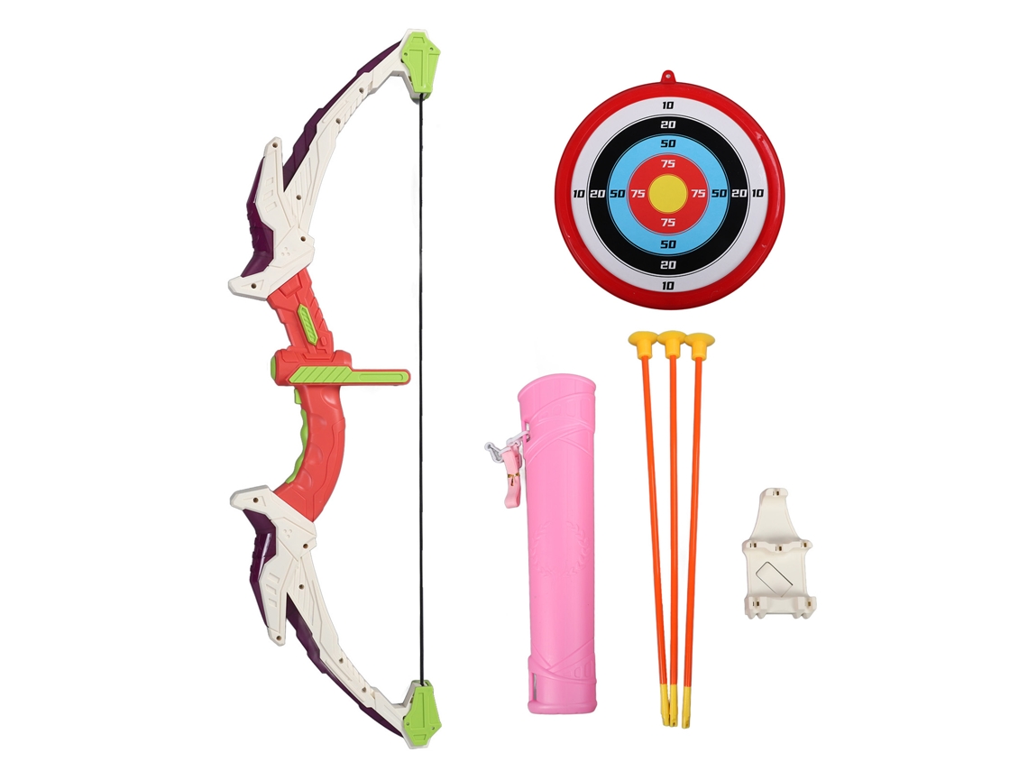 Conjunto de arco y flechas ATS para niños, con flechas con ventosa y luces LED, color rosa, para practicar tiro con arco al aire libre.