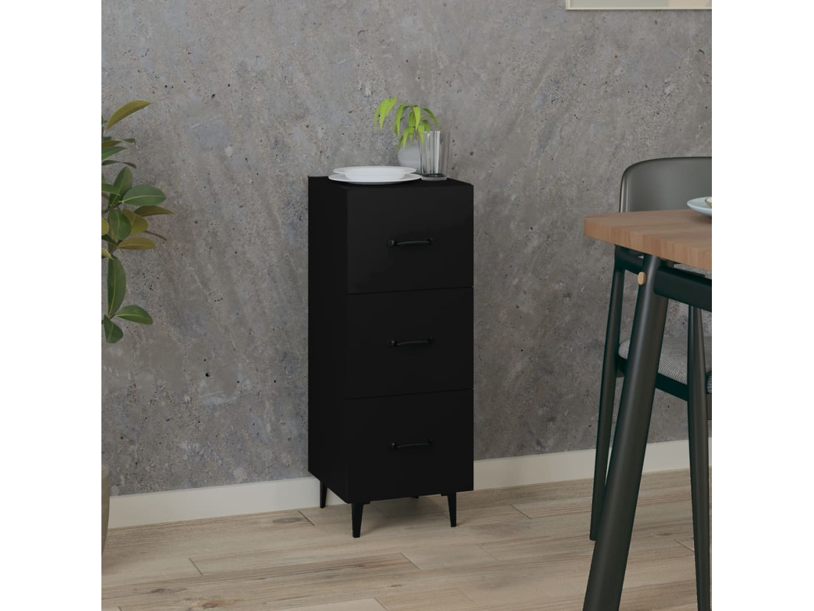 Aparador De Madera Contrachapada Negro 34,5x34x90 Cm