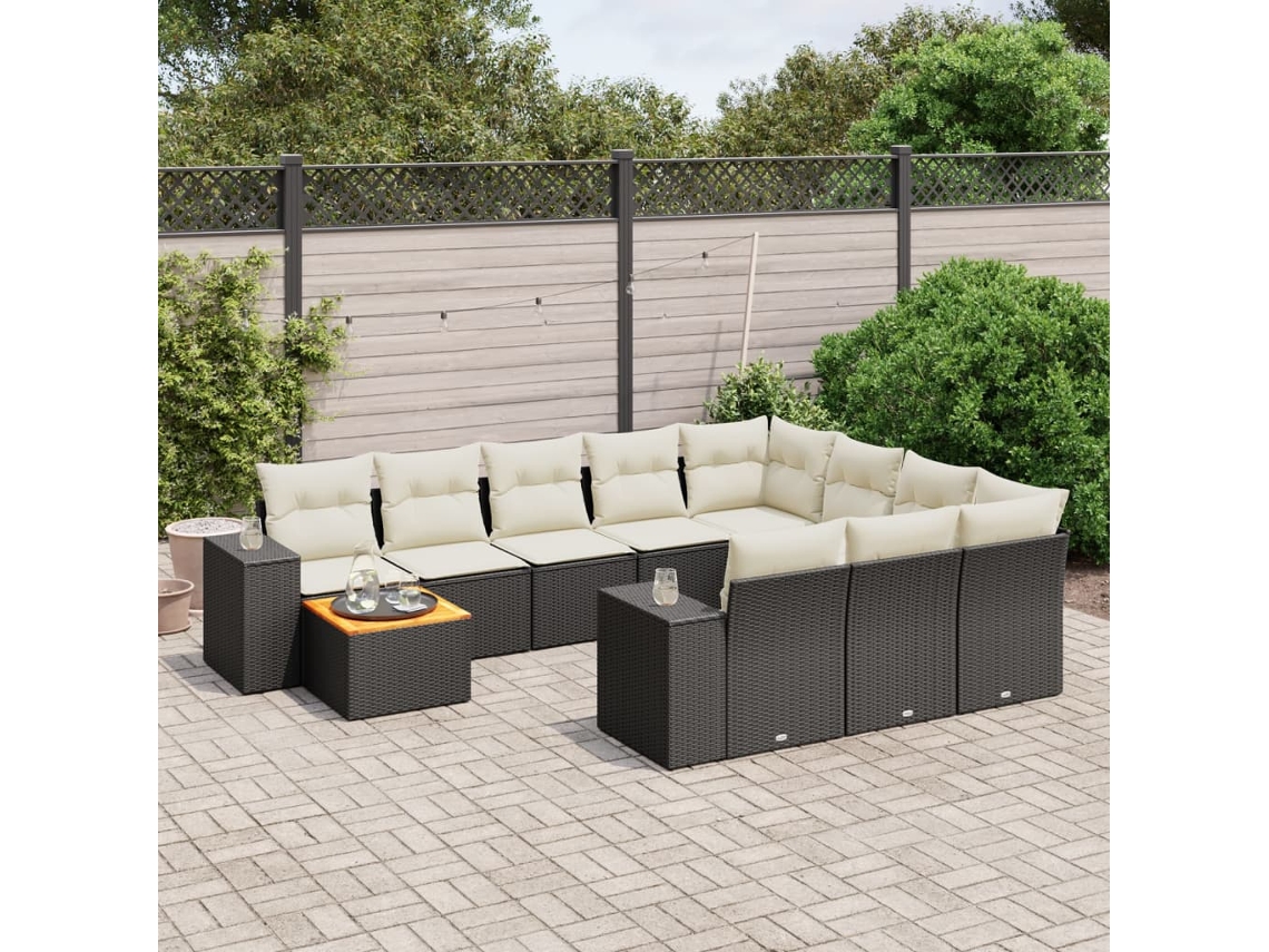 Conjunto de sofás de jardín de 11 piezas DKD Home Decor con cojines de mimbre negros