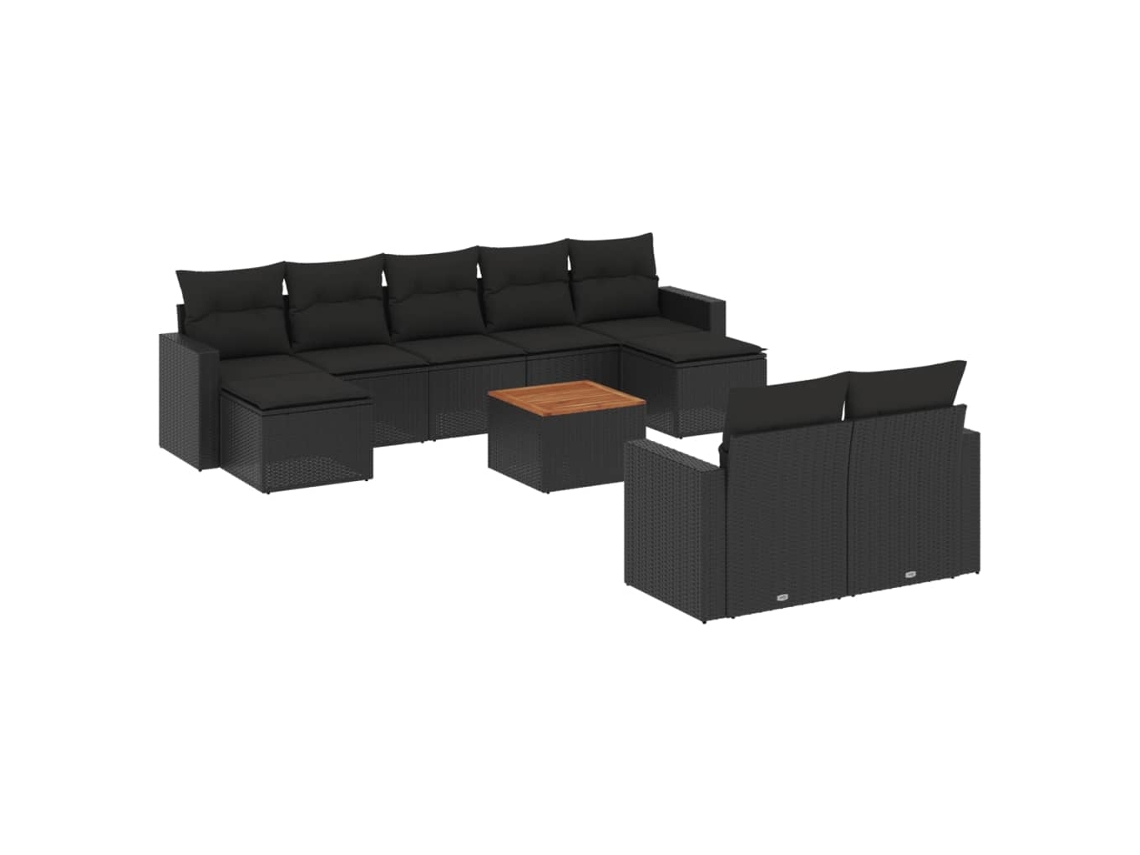 Conjunto 10 de sofás de jardín VIDAXL cojines ratán sintético negro