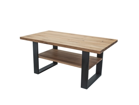 Mesa de centro Kanasta marrón y negra 110x60x40 cms placa de madera maciza balda patas de metal CASA VITAL