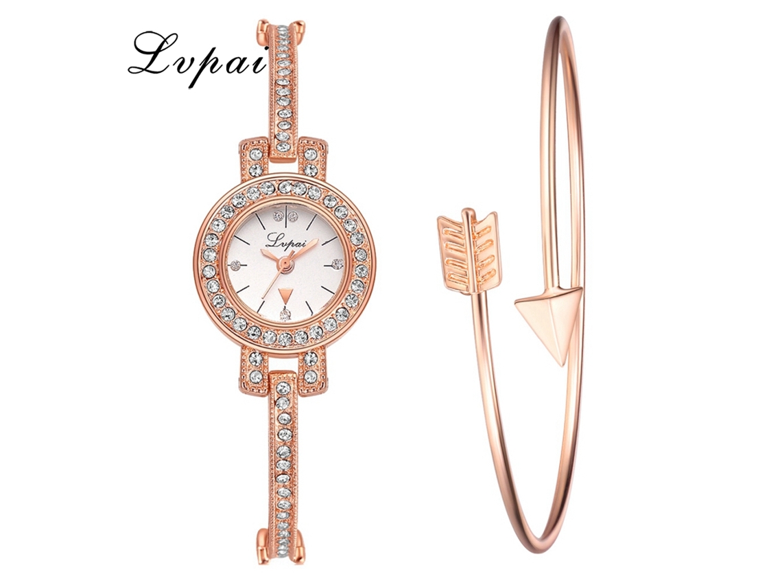 Reloj De Cuarzo Para Mujer Con Brazalete De Aleación, Diamantes De Imitación Ivpai, Oro Rosa Blanco