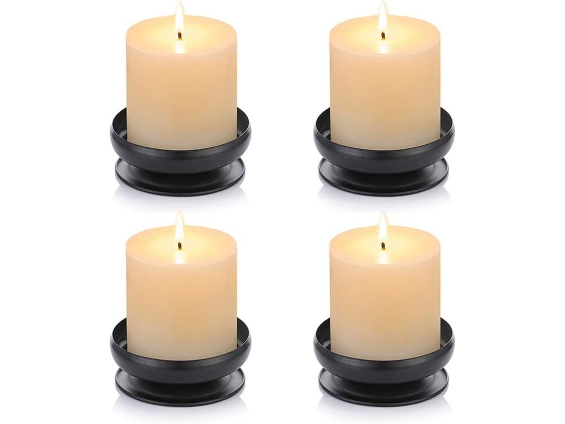2026-portavasos De Hierro Negro, 4 Piezas, Para Velas Led Y Pillar, Decoración Hogar Fiestas Bodas