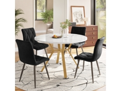 Conjunto Mesa Y Sillas 5 Piezas - Mesa Redonda De Mármol, Patas Metálicas Doradas, 4 Sillas De Terciopelo Ergonómicas - Negro, Dorado
