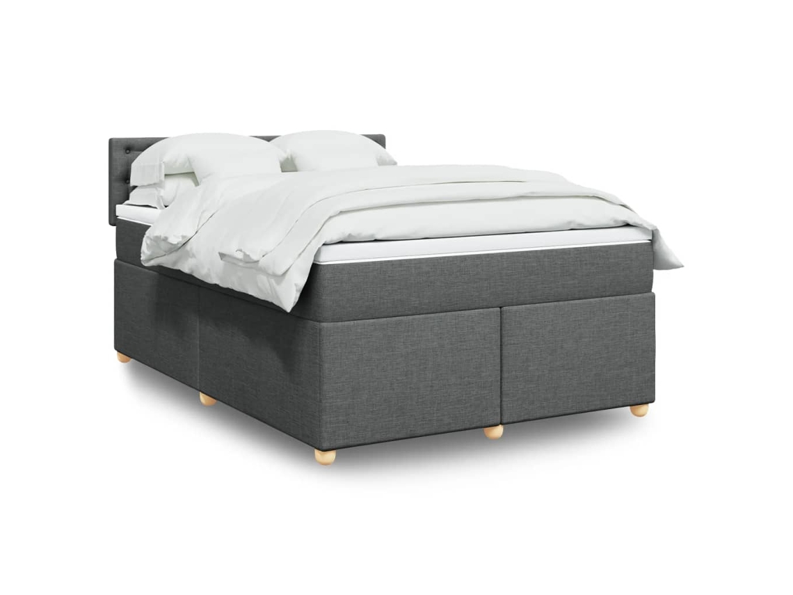 Cama Box Spring Con Colchón Tela Gris Oscuro 140x200 Cm