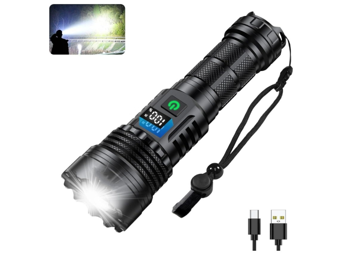 YEMAESRE A601 Linterna 200.000 Lúmenes Linterna Ultra Brillante Recargable Ipx45 Impermeable 5 Modos Negro