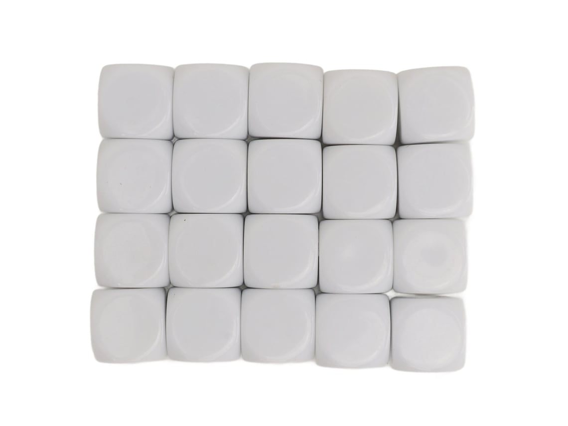 20 Dados De Plástico Em Branco Com Cantos Arredondados 16mm Para Brincadeiras De Mesa E Ensino