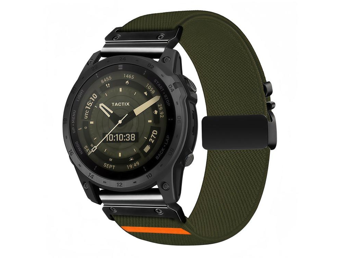 Bracelete Para Garmin (20mm) - Nylon Elástico - Trama Diagonal - Fivela De Paraquedas Verde Militar