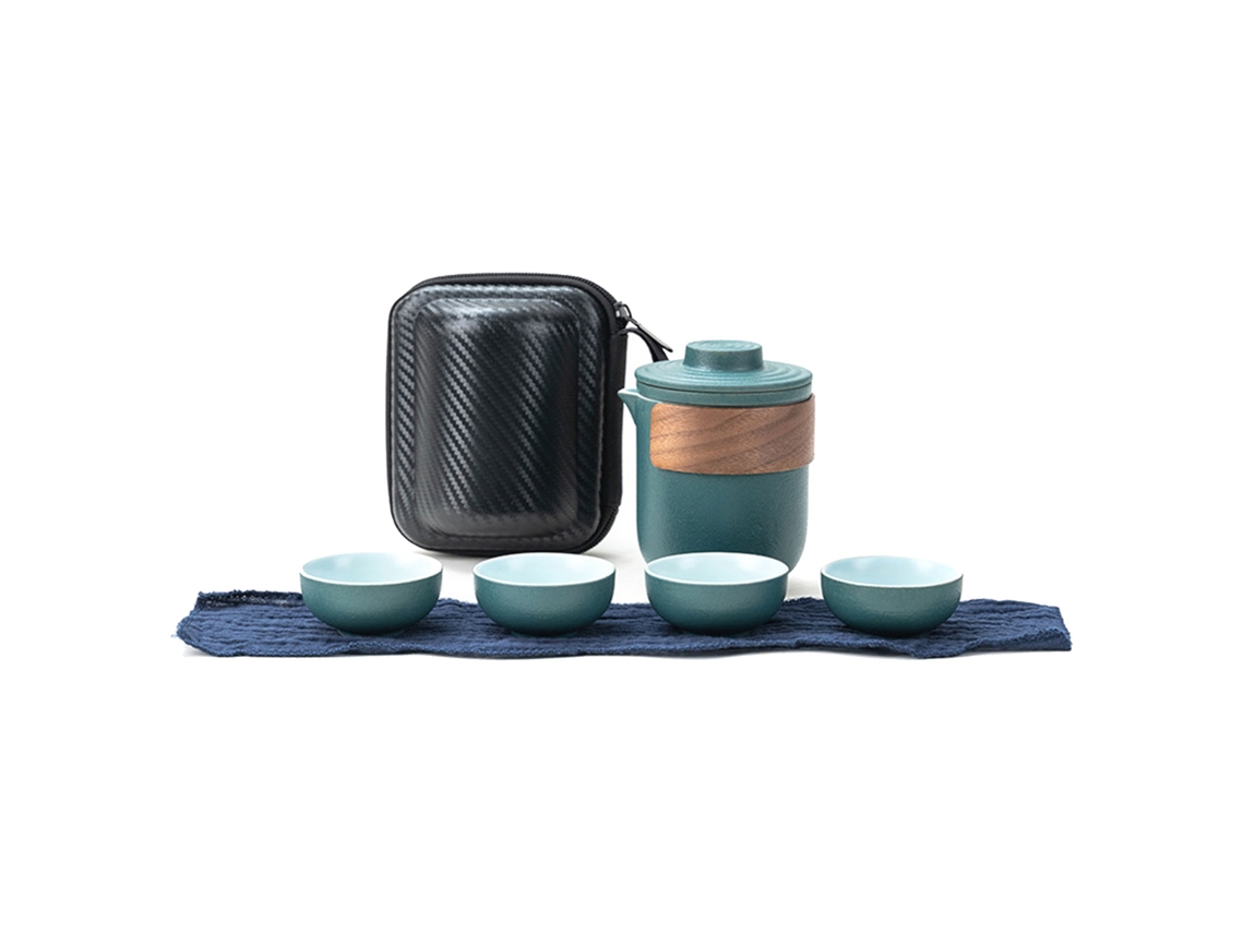 Juego De Té Portátil De Cerámica Antiquemaduras Con Infusor Y 4 Tazas Para Viajes Y Acampadas.