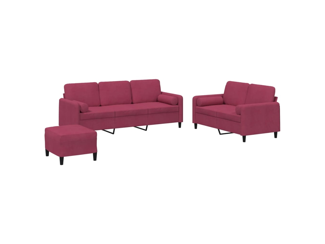 Maison Exclusive - Juego De Sofás Con Cojines 3 Piezas Terciopelo Rojo Tinto