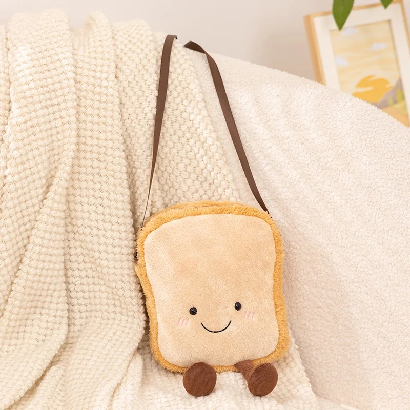 (tostada De 23x19cm) Divertido Y Adorable Bolso Bandolera De Peluche Con Temática De Comida, Suave Y Esponjoso.