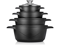 Batería De Cocina Inducción 8 Piezas Aluminio Fundido 4 Ollas Con Tapa De Cristal Antiadherente Briebe Mgk-12 Negro