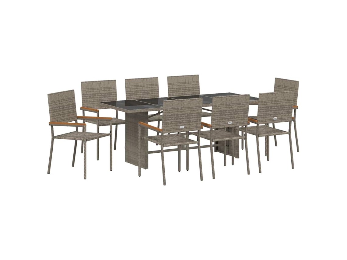 Maison Exclusive - Juego de comedor de jardín de 9 piezas, mimbre gris, Pe