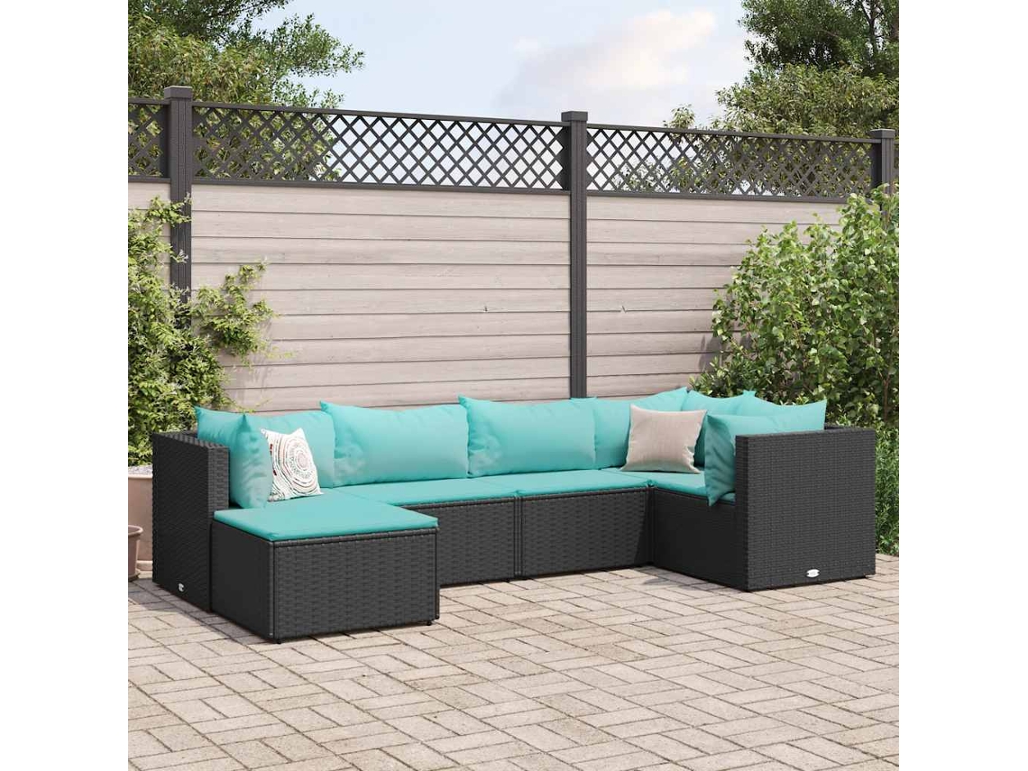 Conjunto de jardín DKD Home Decor de 6 piezas con cojines de mimbre negros