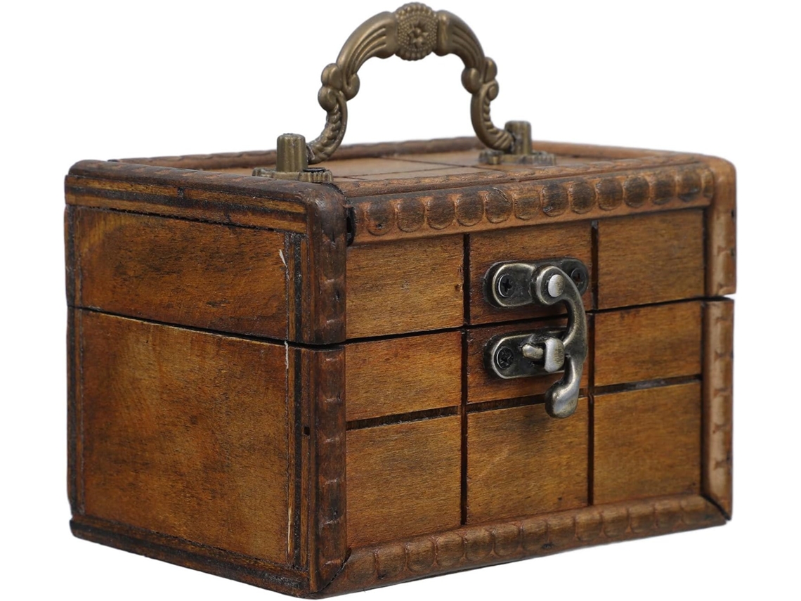 Cofre De Madera Marrón Vintage Con Cerradura, Joyero Compacto Multifuncional