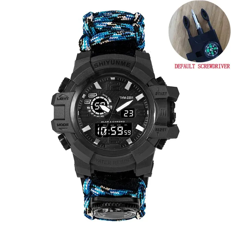 Reloj De Supervivencia Para Exteriores (negro), Resistente Al Agua, Con Brazalete Táctico, Adecuado Para Emergencias En Campamentos Y Excursiones.