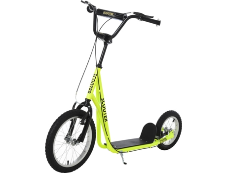 Homcom Scooter Patinete para niños mayores de 5 años con 2 caucho inflable doble freno manillar ajustable en altura soporte 100 kg 135x58x8894 cm amarillo 371019yl 135 58 94