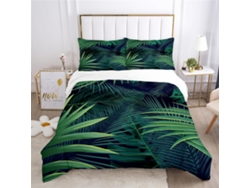 Funda nórdica de microfibra con estampado floral y de hojas y funda de almohada.