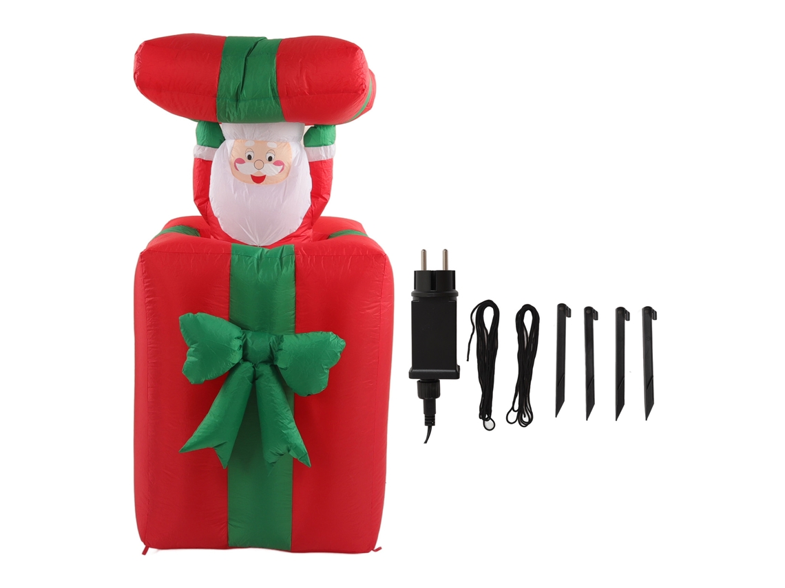 Caja de regalo luminosa de Papá Noel con decoración navideña inflable