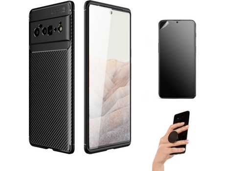 Carcasa + Protector + Popsocket Google Pixel 6 Pro Rugged Carbon Negro BD-HF