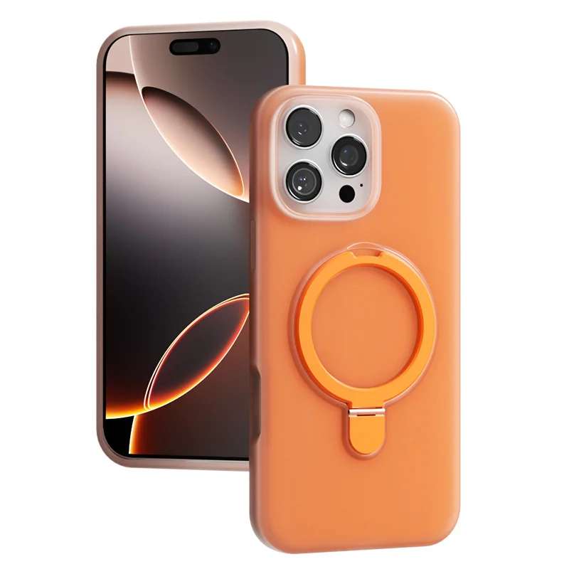 (iphone 16 Pro, Naranja) Anillo De Sujeción Magnético De Silicona Líquida Para Funda Magsafe De Iphone