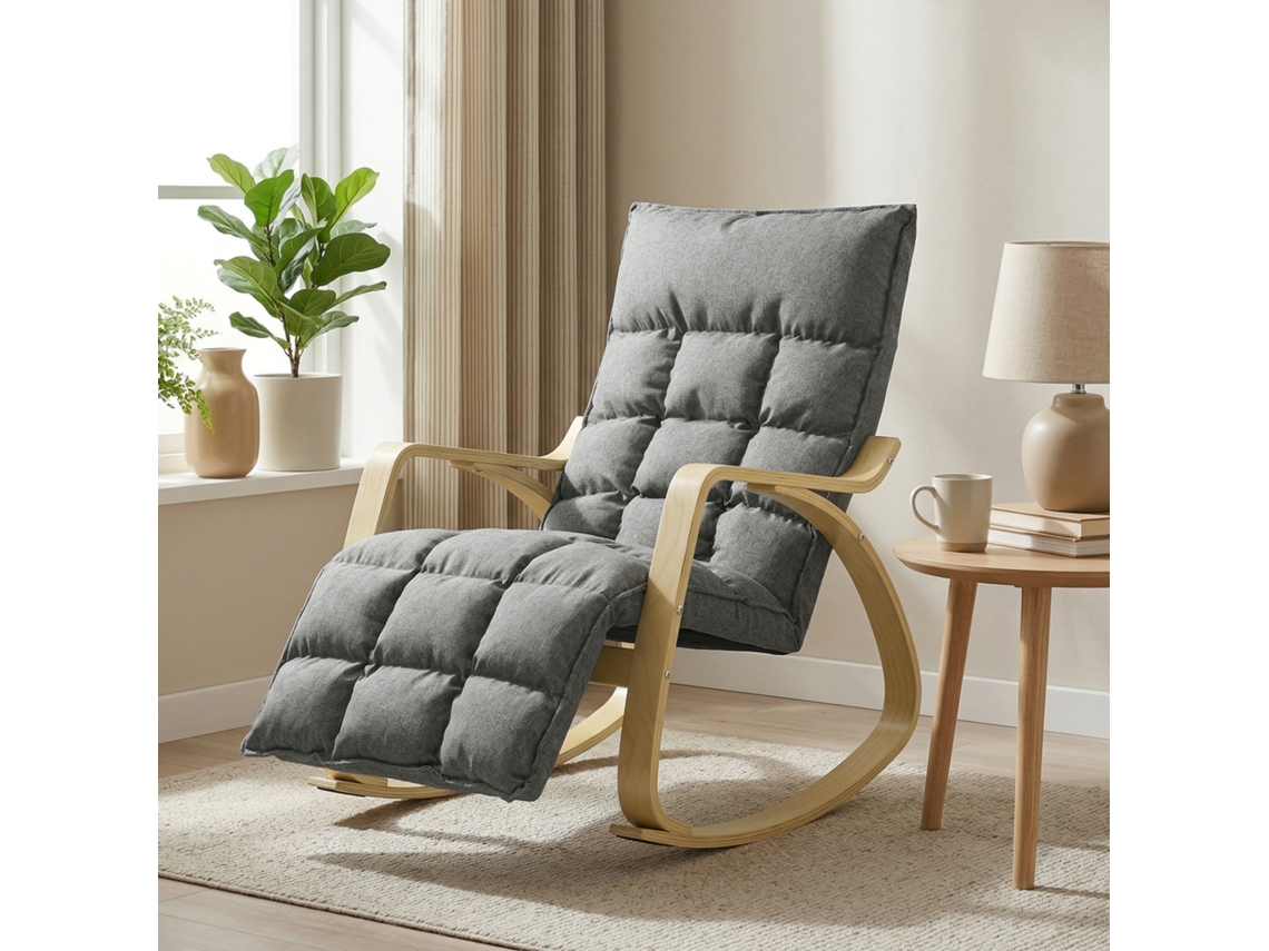 Mecedora Con Reposapiés Ajustable, Sillón Reclinable Acolchado, Color Gris.