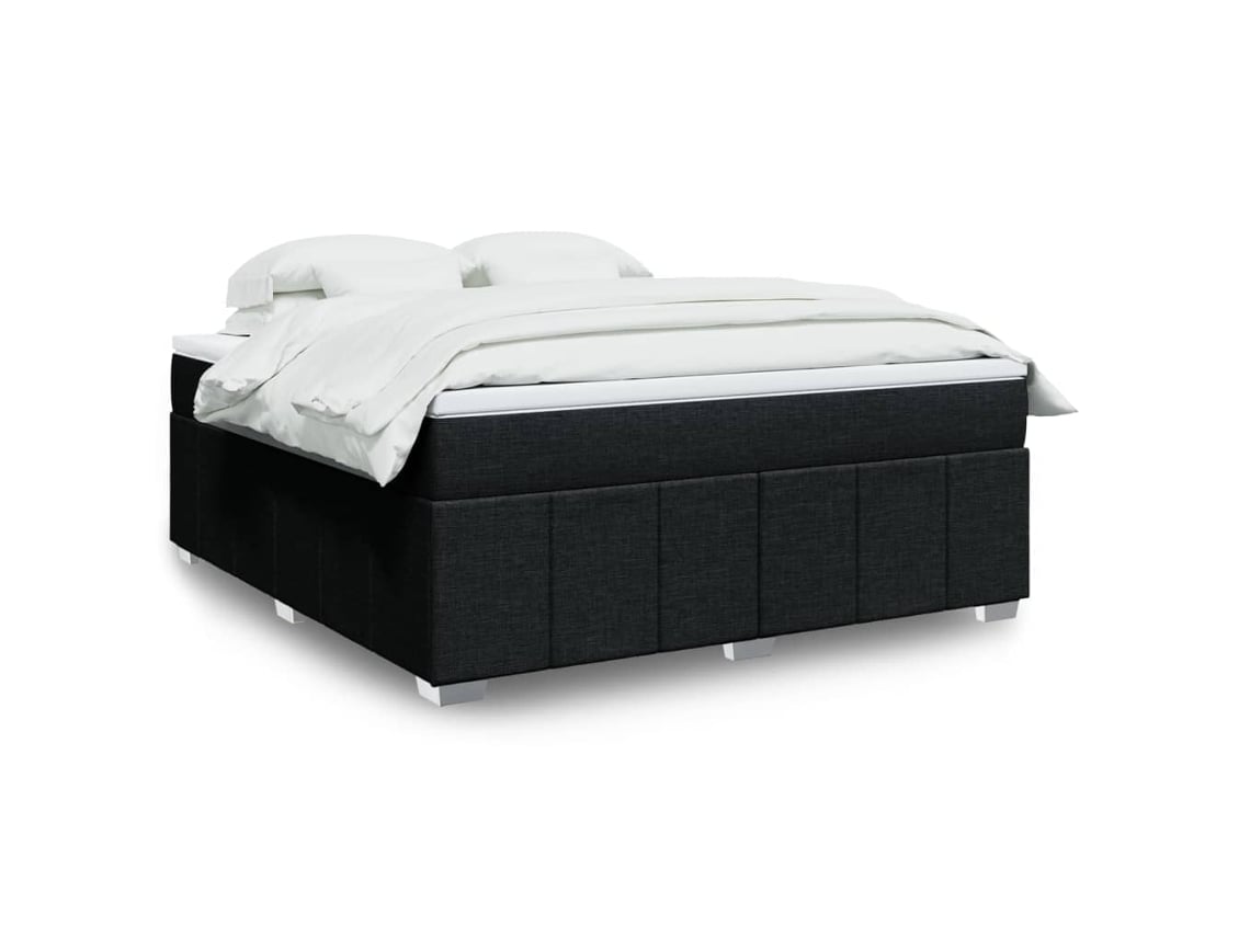 Cama Box Spring Con Colchón Tela Negro 180x200 Cm