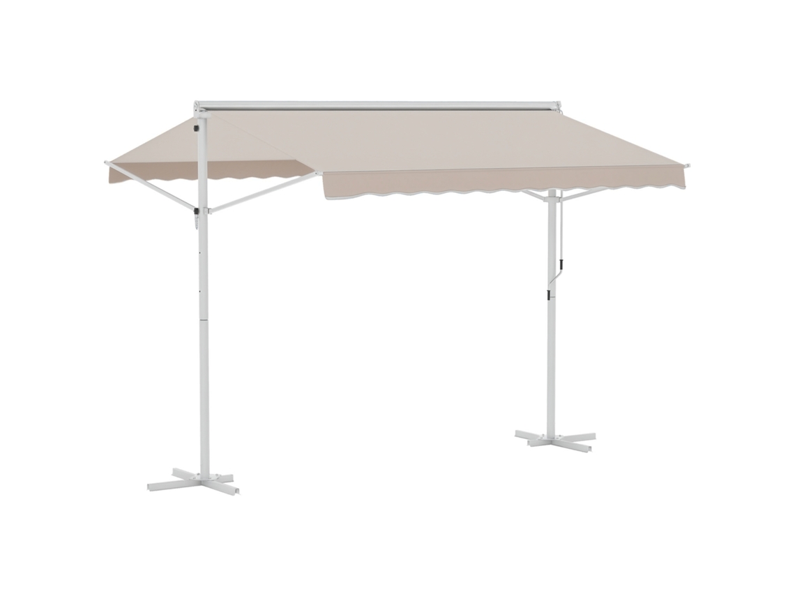 VPMKP - Toldo retráctil manual Outsunny 3x1,5 m, telescópico sin perforación, inclinación/altura ajustable, aluminio poliéster UV, rayas naranja/blanco | S/MARCA