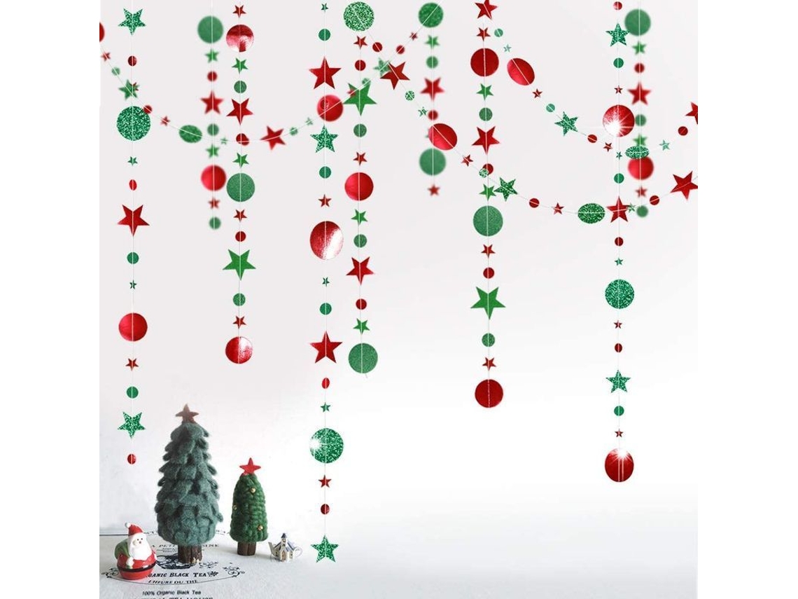 Guirnalda De Estrellas Navideñas Con Glitter Verde Rojo Decoración Circular Puntos Para Fiesta Navideña Colgante