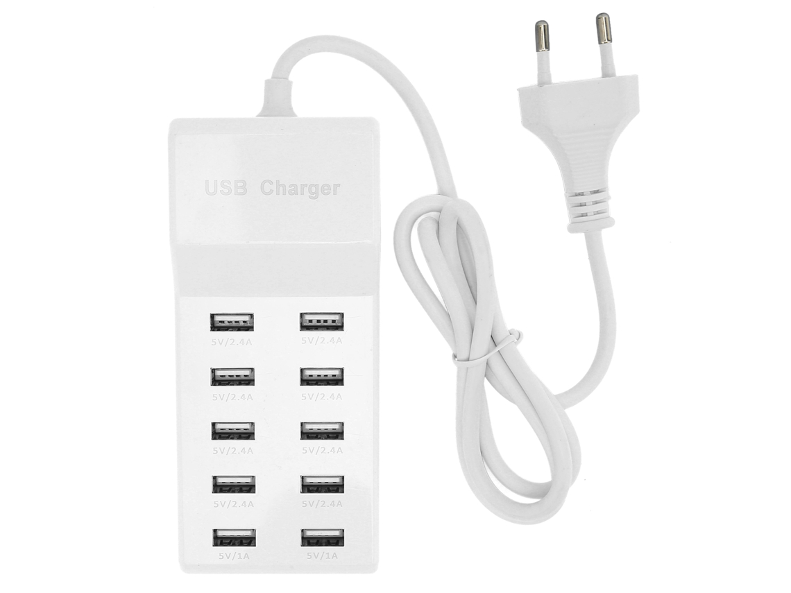 Estación De Carga Usb Inteligente De Pared De 10 Puertos, 40 W, Para Múltiples Dispositivos, Segura Y Compacta.
