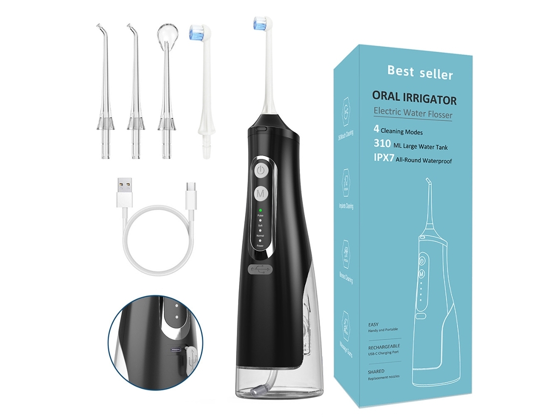 Irrigador De Hilo Dental Portátil 310Ml 4 Boquillas 4 Velocidades Limpiador De Dientes Portátil Recargable USB-Rosa DIGITALLAB