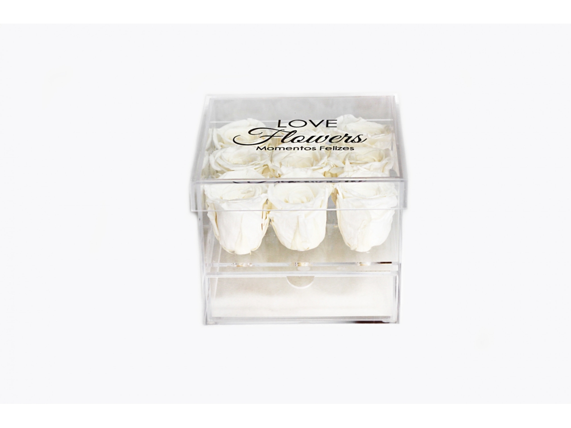 9 Rosas Naturales Preservadas Blancas Flores LOVE - Colección Glassy Rose
