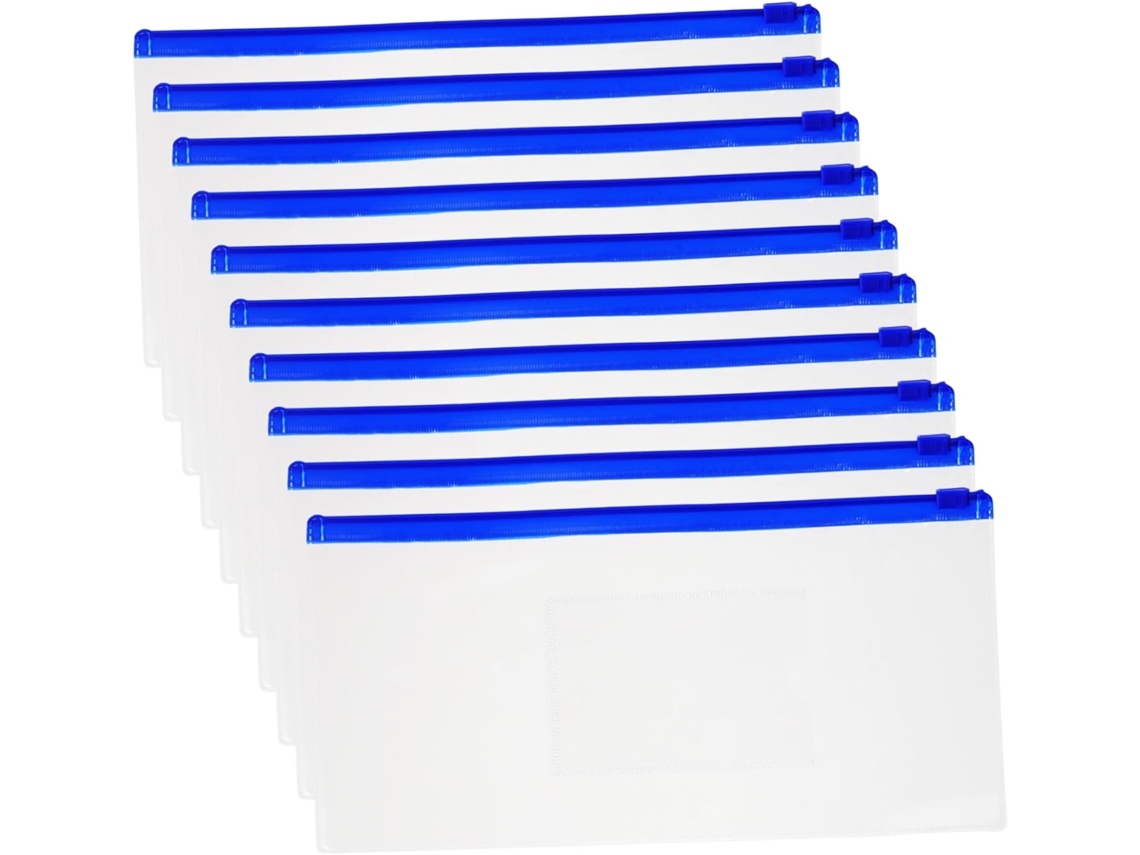Juego de 10 estuches transparentes para lápices, ideales para organizar material escolar y dibujos. Gran capacidad.