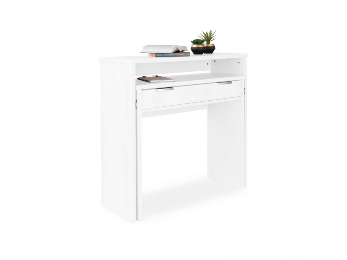 Mesa de escritorio consola Aput Blanco 33 (cerrada), 63,4 (abierta) x 87,5 x 90 cm