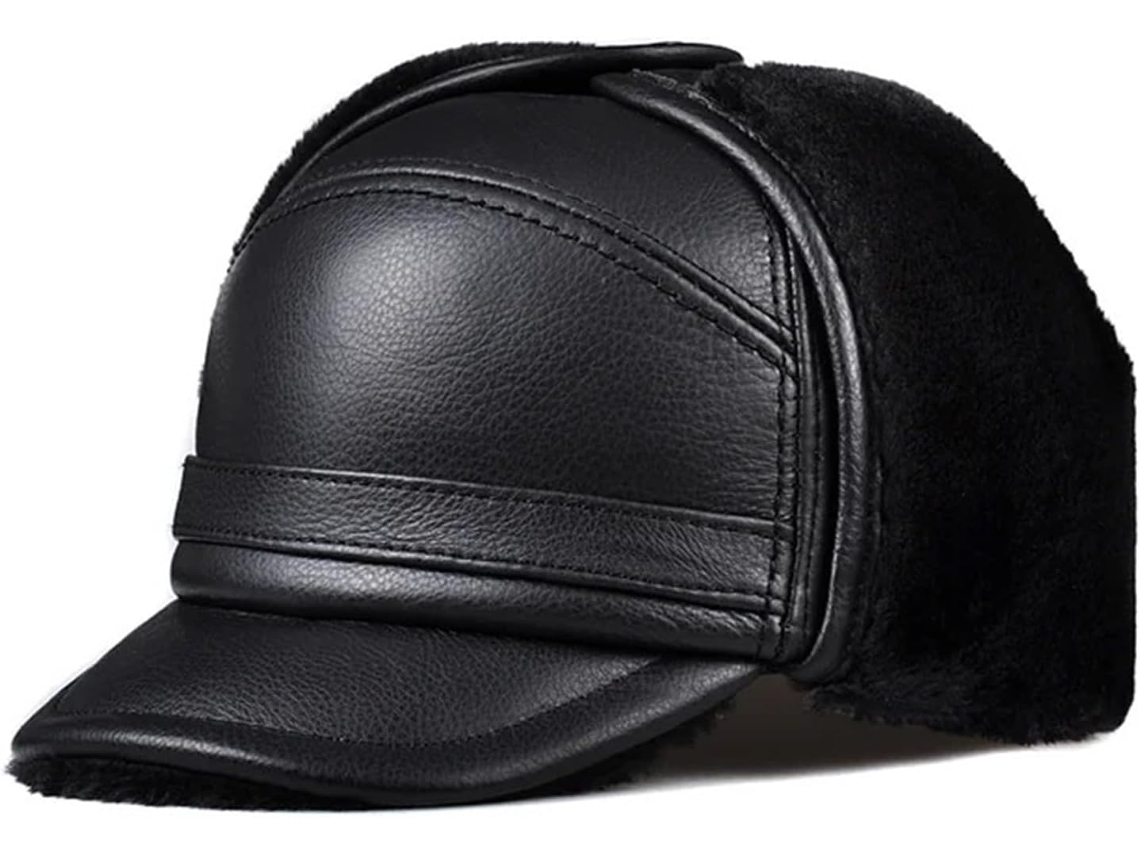 Gorro Bomber De Cuero Auténtico Para Hombre, Protección Cálida Para Las Orejas, Forro Sintético.